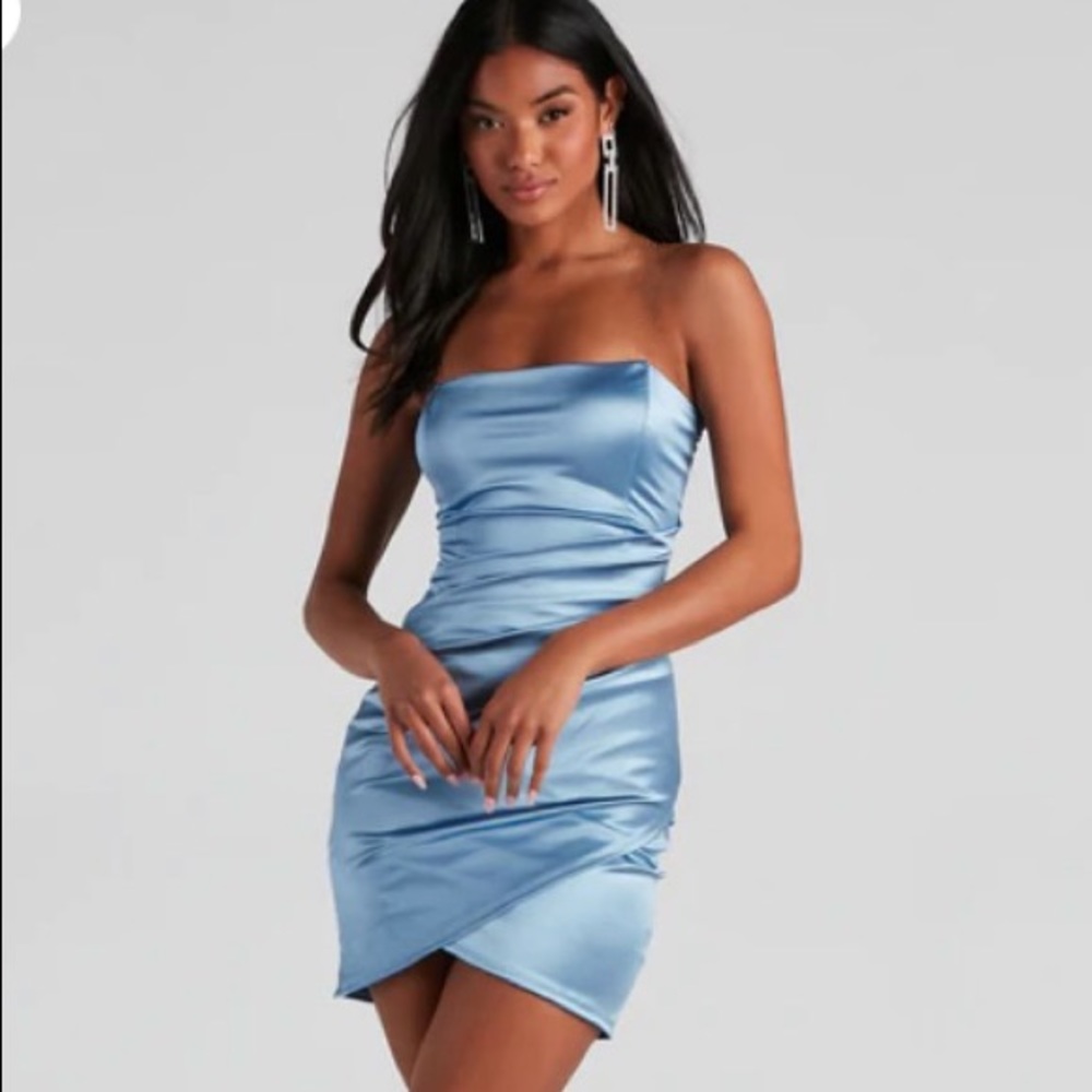 NWOT Blue Satin Dress